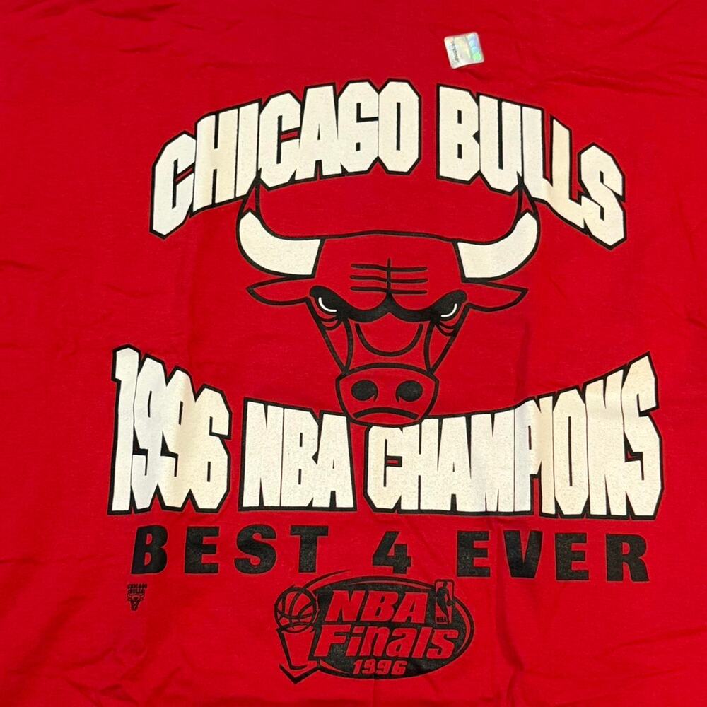 Vintage 1996 Chicago Bulls NBA Champions Best 4 Ever Deadstock T-Shirt XXL Red - Picture 2 of 8